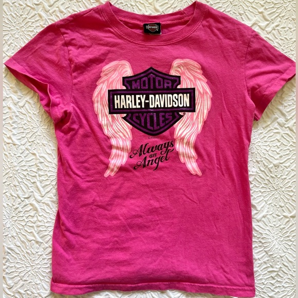 Harley-Davidson Tops - HARLEY DAVIDSON Womens XS/S Pink Baby Tee 100% cotton. Always an Angel